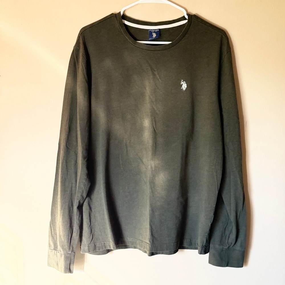 U.S. Polo Assn Long Sleeve T-Shirt Mens Large Dark Green Crew Neck Pony Logo